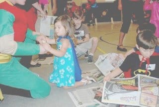 Children make super hero costumes during last fall’s study series at St. Paul. Photo by Rebecca Wallace