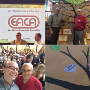 The Root Ball was a ball! Lewis Cartee and Ralph Green, representing EACA at the Trees Atlanta Root Ball, where East Atlanta was honored as the Neighborhood of the Year 2017. Photo courtesy of EACA.