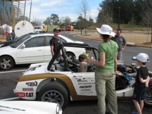 Georgia Tech's Wreck Racing team explains the design of their race car to DESIGNORAMA attendees. Photo: Courtney Bryant