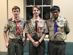 Spencer Scott, Dante Orlando, and Jack Breedlove have earned the rank of Eagle Scout. Photo by Beth Watson.