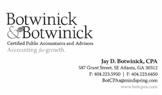 Ad for Botwinick and Botwinick. Phone: 404-223-5950, website: www.botcpas.com
