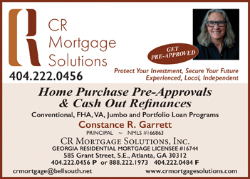 Ad for CR Mortgage Solutions, phone: 404-222-0456, web: www.crmortgagesolutions.com